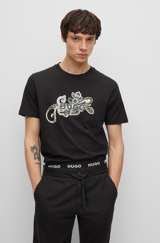 HUGO - Cotton-jersey T-shirt with doodle motifs