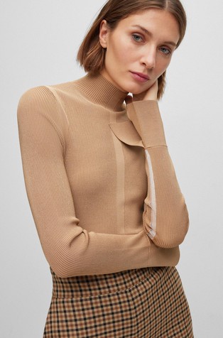 BOSS - Ribbed sweater with funnel neckline