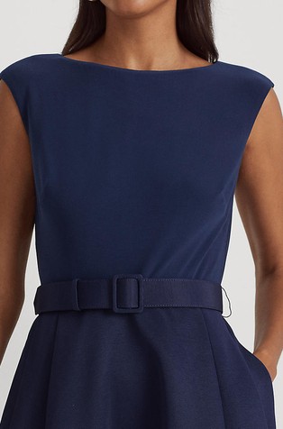 LAUREN RALPH LAUREN Belted Faille & Jersey Cocktail Dress | Emporium