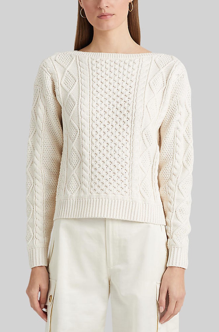 Lauren Ralph Lauren Women's Aran-Knit Cotton Long Sleeve Sweater