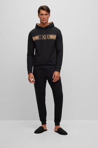 BOSS - Cotton-terry tracksuit bottoms with stripes and logo