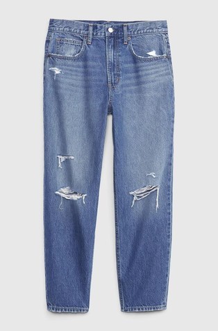 High Rise Barrel Jeans with Washwell Medium Destroy