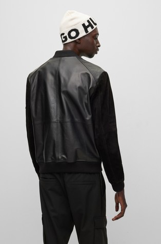 HUGO - Logo-studded leather jacket with detachable sleeves