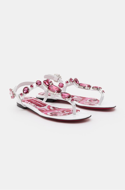 DOLCE GABBANA Patent leather thong sandals with rhinestones