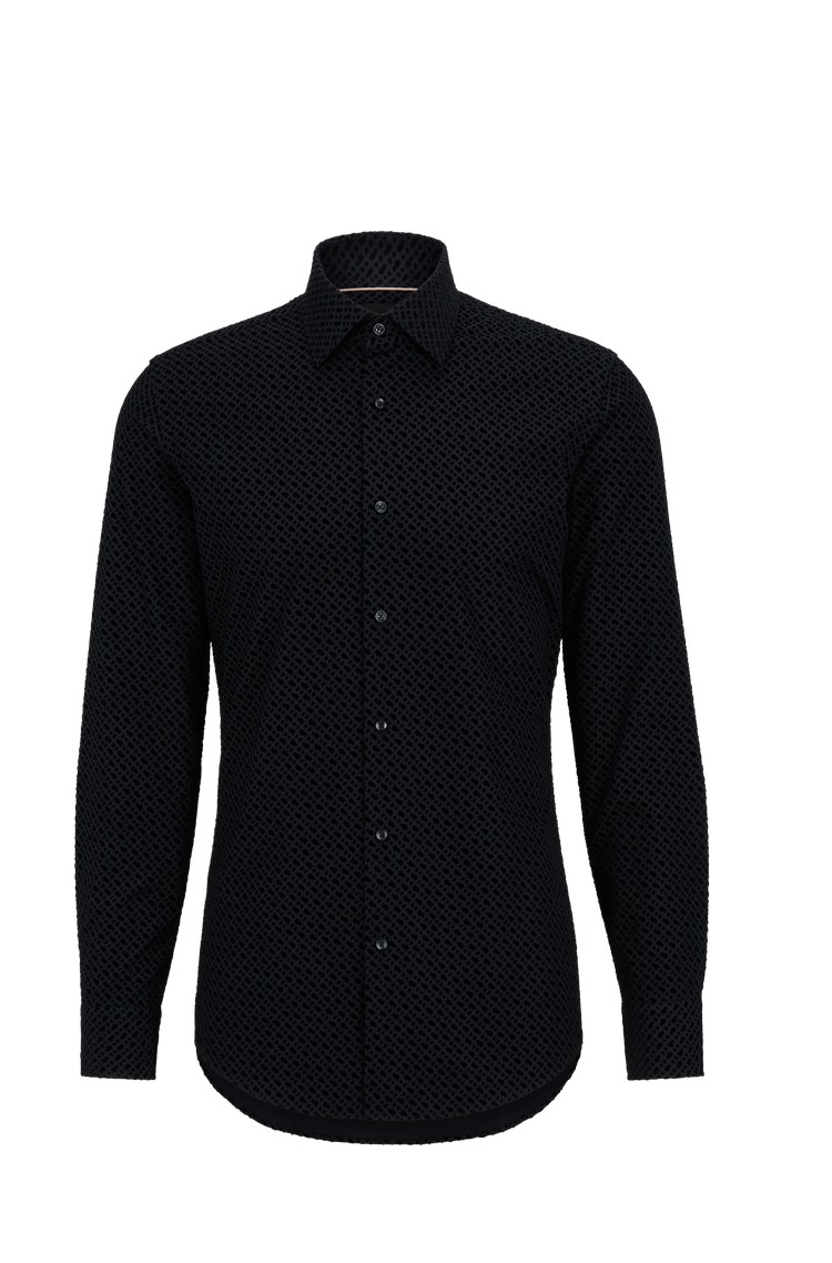 BOSS - Slim-fit shirt with flock-print monograms