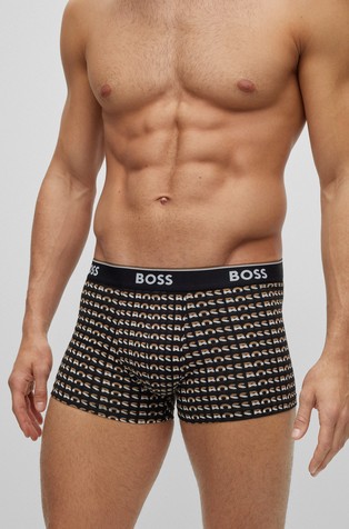 BOSS Three-pack of logo-waistband trunks in stretch cotton