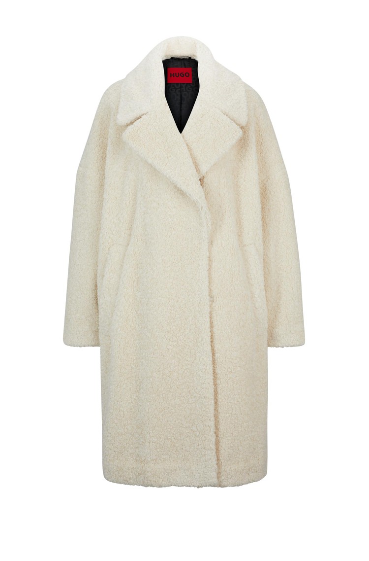 HUGO Oversized fit teddy coat with rear logo label