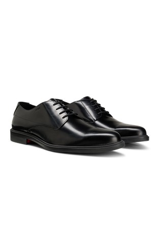 HUGO - Patent-leather Oxford shoes with stacked logo