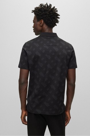 BOSS - Regular-fit polo shirt with monogram jacquard