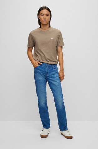 BOSS - Regular-fit jeans in blue Italian cashmere-touch denim