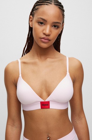 HUGO - Stretch-cotton bralette with red logo label