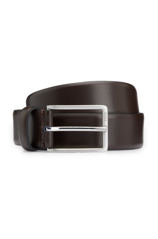 BOSS - Italian-leather belt with monogram plaque buckle