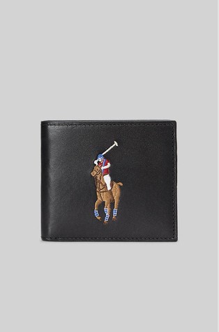 POLO RALPH LAUREN BLACK BILLFOLD GENUINE SOFT LEATHER WALLET WITH COIN  POCKET