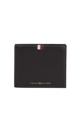 TH Monogram Leather Credit Card Holder, Black