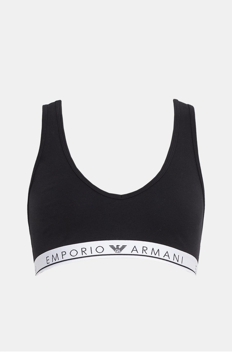 Armani Sustainability Values iconic logo band organic cotton padded  triangle bra | EMPORIO ARMANI Woman