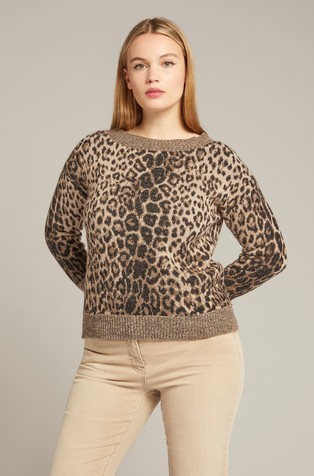 ELENA MIRO Leopard jacquard mini crew-neck pullover | Emporium