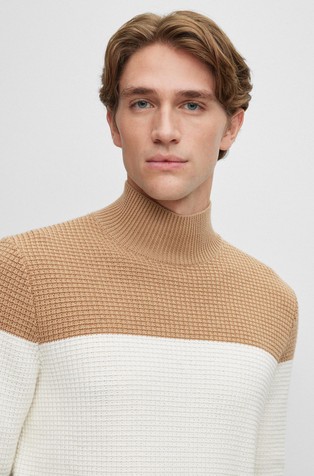 Mock-neck sweater in virgin wool and cotton